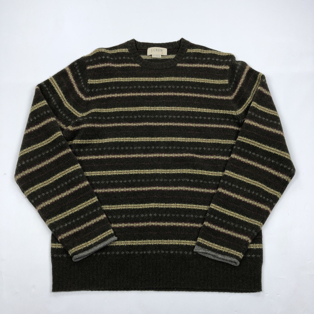 J. Crew Men's M Lambswool Fair Isle Pattern Crew Neck Sweater Vintage Stripe